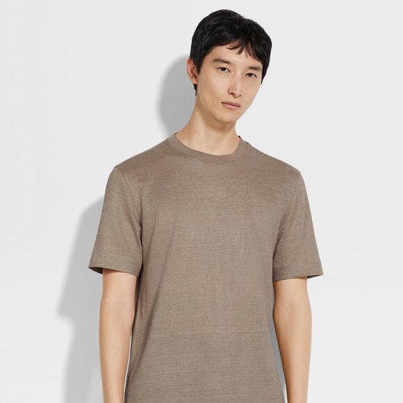 Zegna Light Taupe Oasi Lino T-shirt Size 50 - Picture 4 of 4